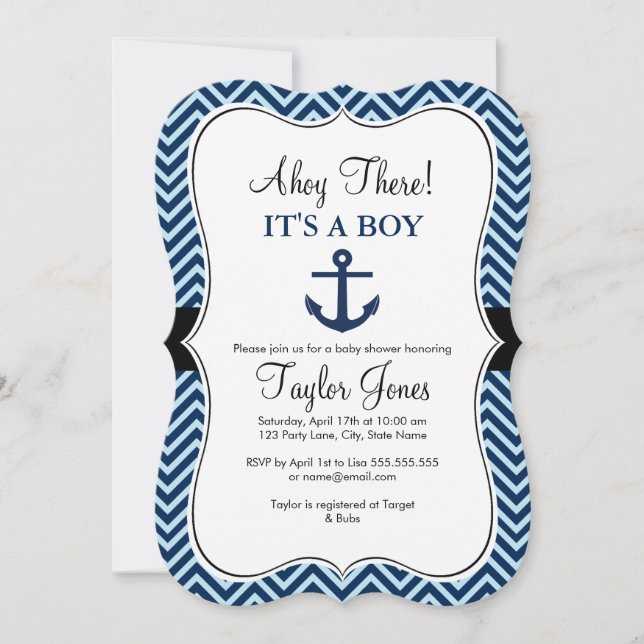Invitation Baby shower Nautique Blue Navy (Devant)