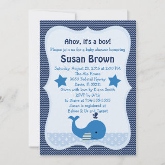 Invitation Baby shower nautique de la baleine mign