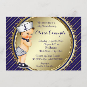 Invitation Baby shower nautique de marine et d'or