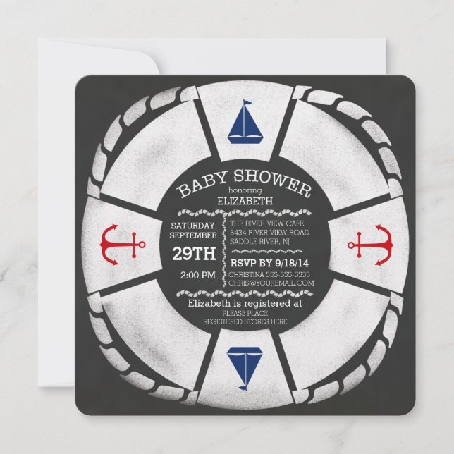 Invitation Baby shower nautique du tableau de bord (Devant)