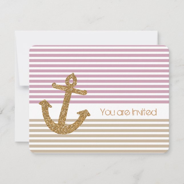 Invitation Baby shower nautique Gold et Pink Stripes (Devant)