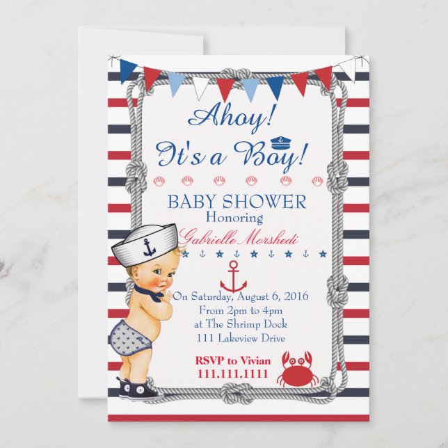 Invitation Baby shower nautique Invitation, Baby shower (Devant)