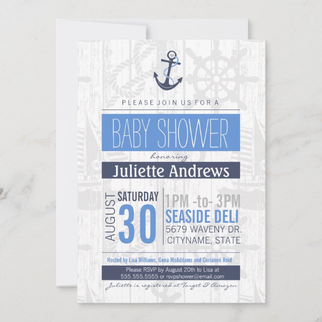 Invitation Baby shower nautique Invitation, Bleu Garçon (Devant)