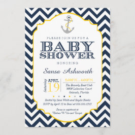 Invitation Baby shower nautique, jaune Chevron