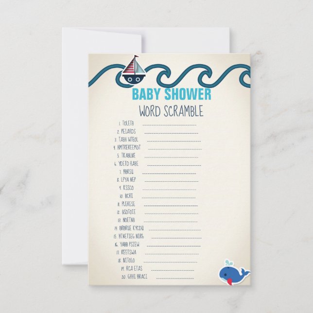 Invitation Baby shower Nautique Jeu de course de mot (Devant)