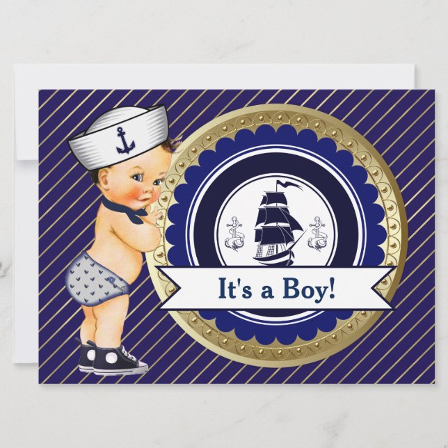 Invitation Baby shower nautique Marine Boy (Devant)