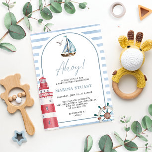 Invitation Baby shower nautique moderne Blue Ahoy