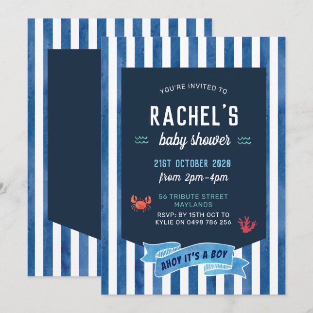 Invitation Baby shower nautique, Nautique (Devant / Derrière)