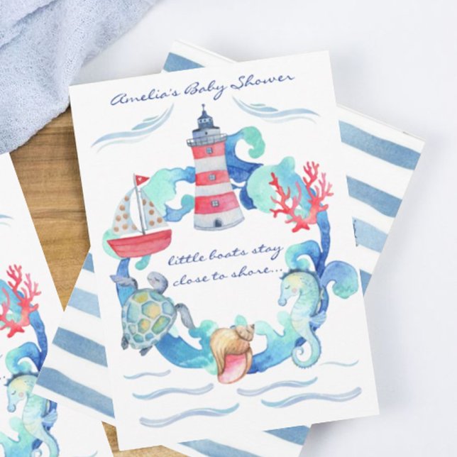 Invitation Baby shower Nautique Neutre Sexe Aquarelle (Créateur téléchargé)