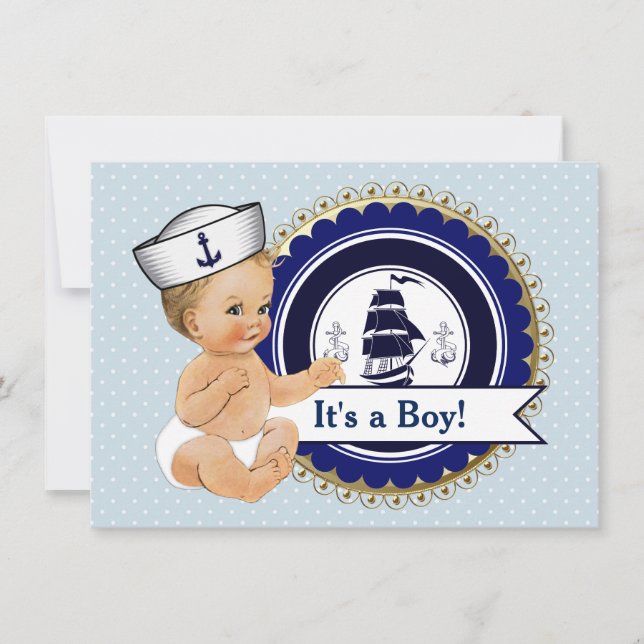 Invitation Baby shower nautique pour bébé marin (Devant)