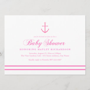 Invitation Baby shower nautique rose et blanc