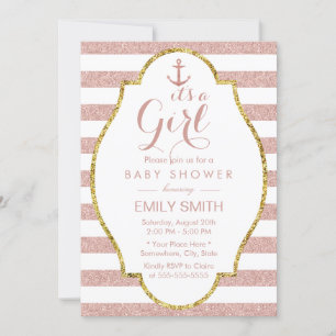 Invitation Baby shower Nautique Rose Gold Stripes