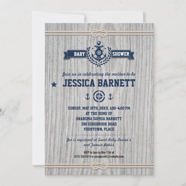 Invitation Baby shower nautique rustique (Devant)