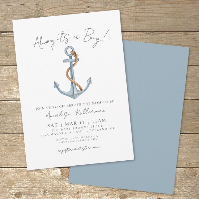 Invitation Baby shower nautique simple (Watercolor Minimal Blue Nautical Baby Shower Invitation)