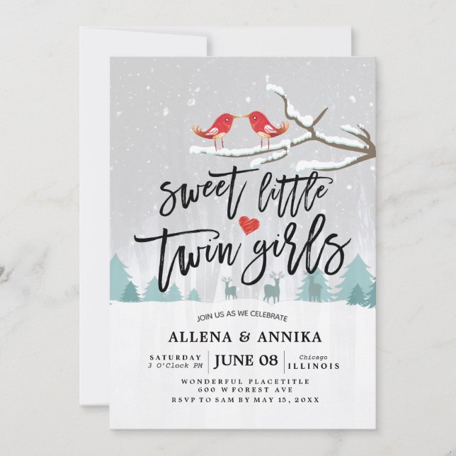Invitation Baby shower neige hivernal Douce Petites filles ju (Devant)
