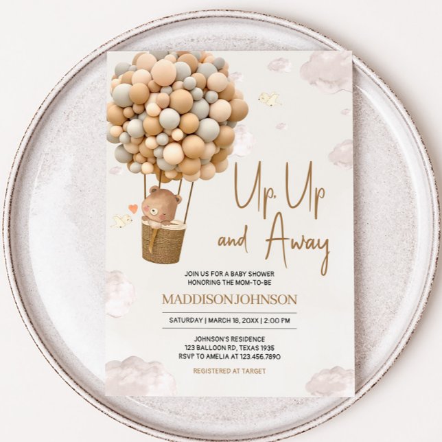 Invitation Baby shower neutre à air chaud vers le haut et ver (Up and Away Hot Air Balloon Baby Shower Invitation)