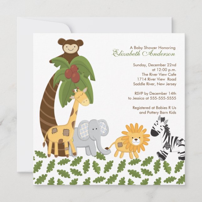 Invitation Baby shower neutre animal de safari de jungle (Devant)