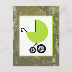 Invitation Baby shower neutre - chariot et camouflage verts