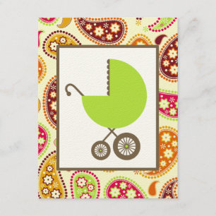 Invitation Baby shower neutre - chariot et Paisley verts
