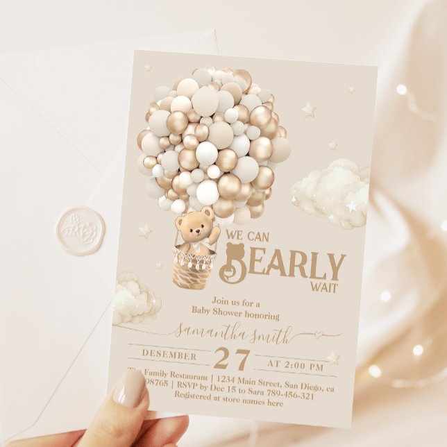 Invitation Baby shower neutre d'attente de l'ours en peluche (Créateur téléchargé)