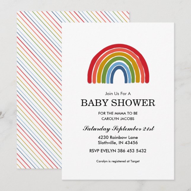 Invitation Baby shower neutre de genre arc-en-ciel (Devant / Derrière)