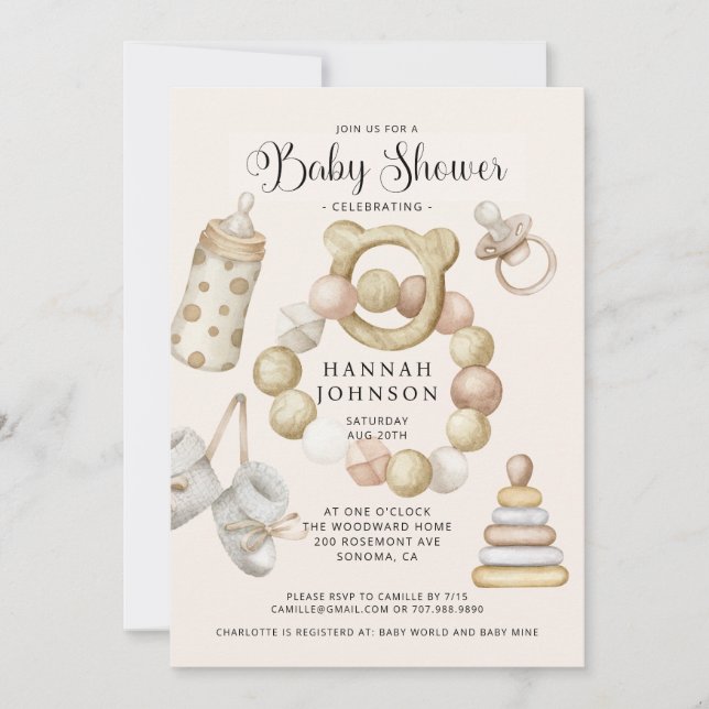 Invitation Baby shower neutre de genre Boho (Devant)