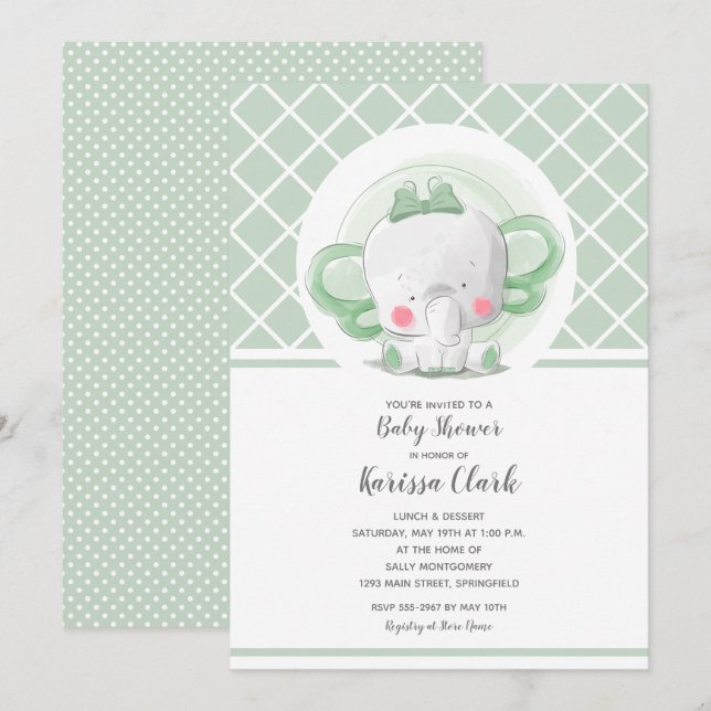 Invitation Baby shower neutre de genre éléphant (Devant / Derrière)