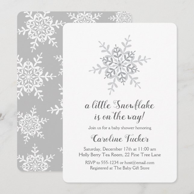 Invitation Baby shower neutre de genre Snowflake simple (Devant / Derrière)