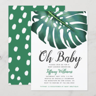 Invitation Baby shower neutre de la feuille de monstère tropi