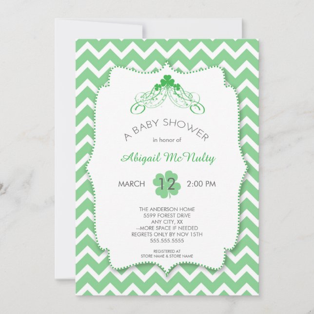 Invitation Baby shower neutre de la Saint Patrick (Devant)