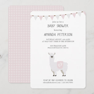 Invitation Baby shower neutre de lama de genre rose et blanc