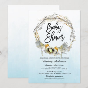 Invitation Baby shower neutre de nid d'oiseaux aqu