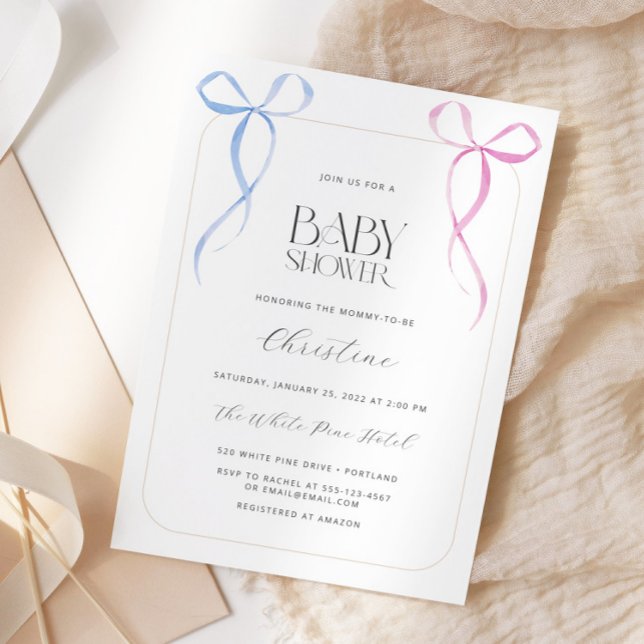 Invitation Baby shower neutre de sexe rose bleu Bow (Créateur téléchargé)