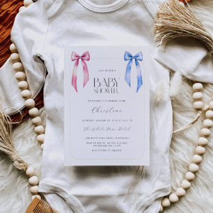 Invitation Baby shower neutre de sexe rose bleu Bow