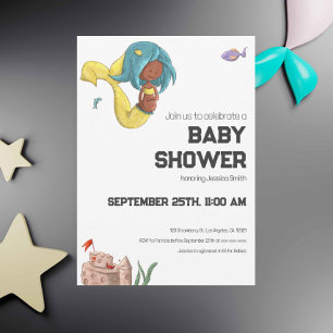 Invitation Baby shower neutre de sirène noire moderne