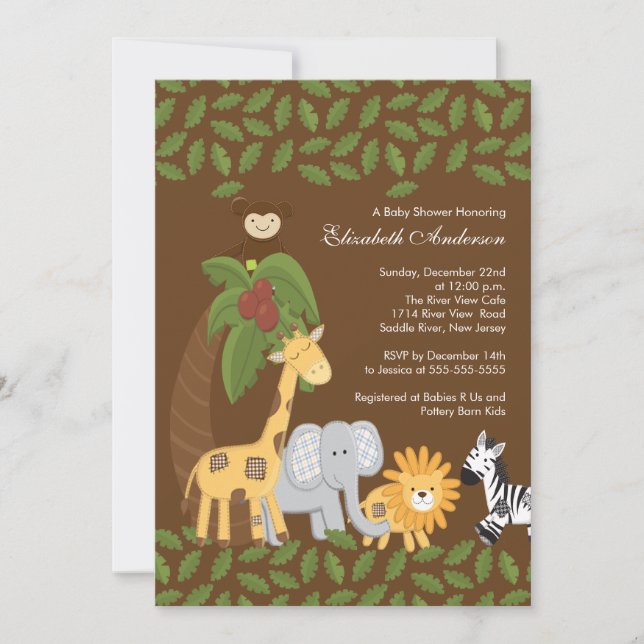 Invitation Baby shower neutre des animaux de Jungle Safari (Devant)