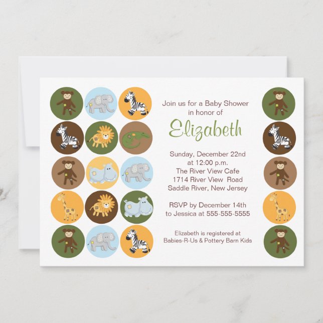 Invitation Baby shower neutre des animaux de Jungle Safari (Devant)