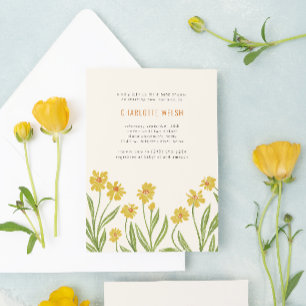 Invitation Baby shower neutre des Fleurs sauvages jaunes