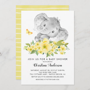 Invitation Baby shower neutre doux bébé éléphant