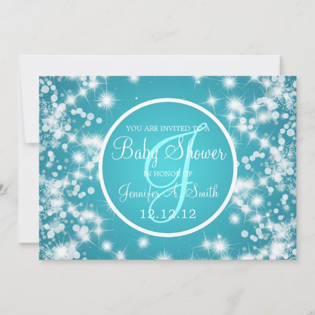 Invitation Baby shower neutre Élégant Hiver Bleu étincelant (Devant)