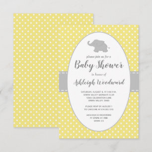 Invitation Baby shower neutre Eléphant Polka Jaune