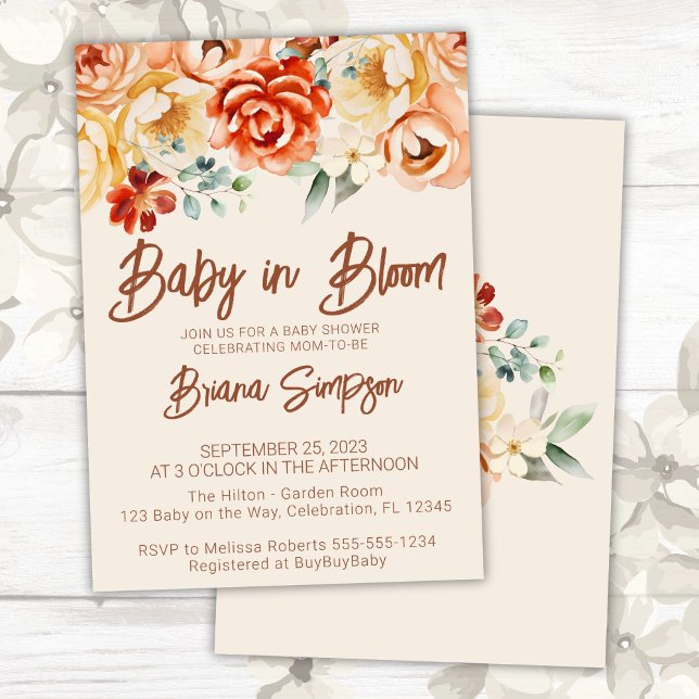 Invitation Baby shower neutre en couleur beige rouille (Créateur téléchargé)