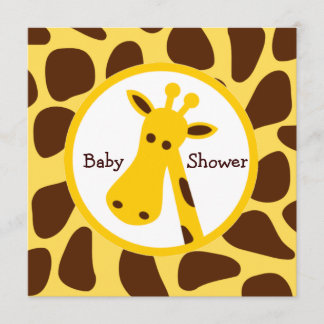 Invitation Baby shower neutre en girafe jaune et Brown
