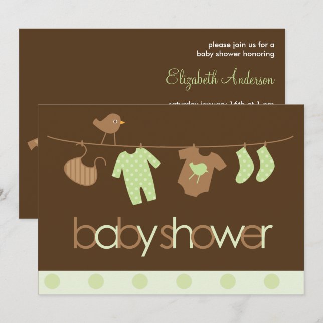 Invitation Baby shower neutre en tissu vert (Devant / Derrière)