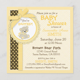 Invitation Baby shower neutre entre les sexes chez Teddy Bear