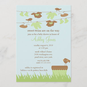 Invitation Baby shower neutre entre les sexes dans les jumeau