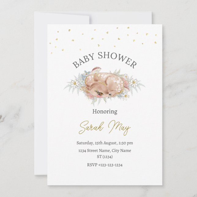Invitation Baby shower neutre entre les sexes mignon cerf (Devant)