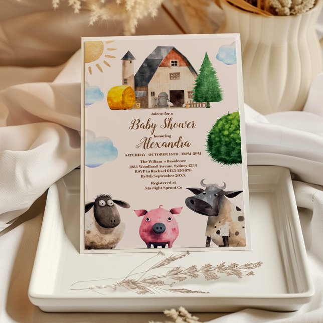 Invitation Baby shower neutre genre animal de ferme rustique (Créateur téléchargé)