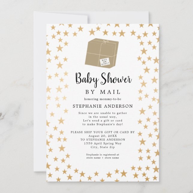 Invitation Baby shower Neutre Genre Or Star par la poste (Devant)