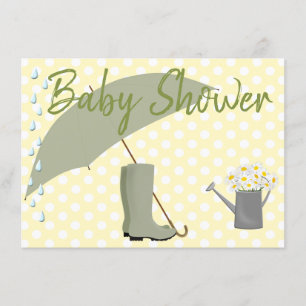 Invitation Baby shower Neutre Genre Parapluie et Bottes de pl